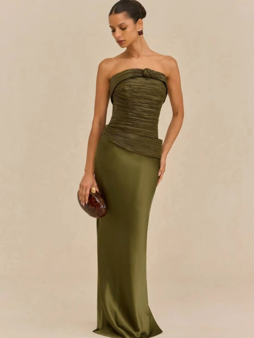 Cult Gaia Olive Green Strapless Twist-Front Women’s Bustier Top and Skirt Set - Picture 2 of 8